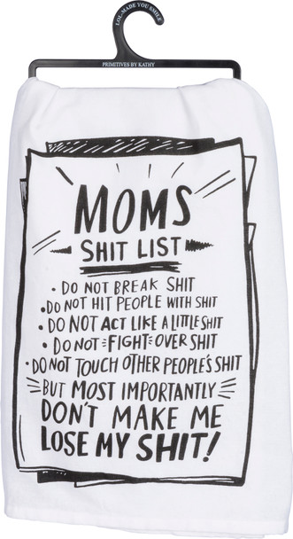 Mom's Shit List Cotton Dish Towel 28x28 from Primitives by Kathy