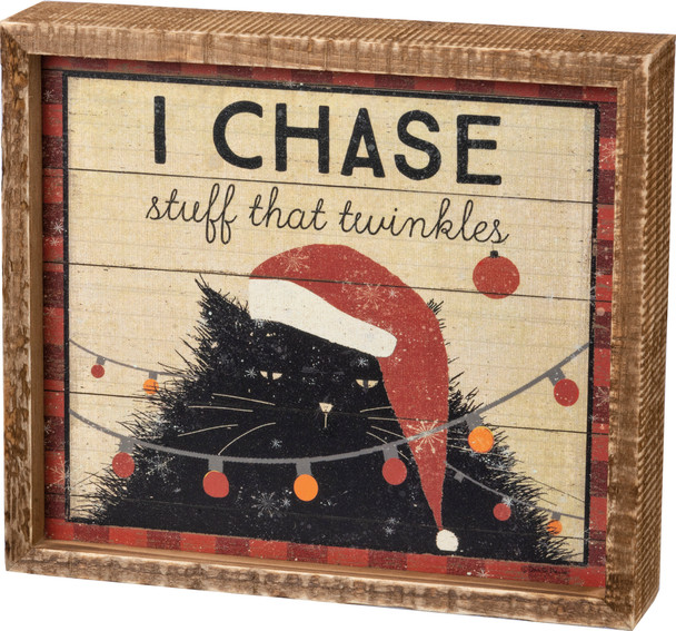 Cat Lover I Chase Stuff That Twinkles Decorative Inset Wooden Box Sign 8x7 from Primitives by Kathy