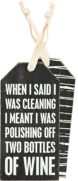 Set of 6 Cleaning Polishing Off Two Bottles of Wine Wooden Wine Bottle Tags from Primitives by Kathy