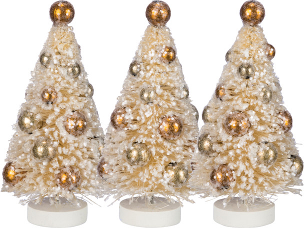 Set of 3 Cream Colored Bottle Brush Christmas Tree Figurines 4 Inch from Primitives by Kathy