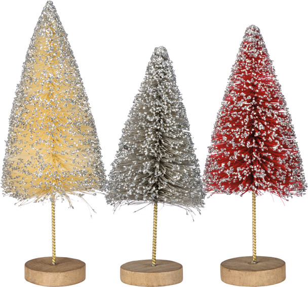 Set of 3 Standing Bottle Brush Glitter Christmas Tree Figurines from Primitives by Kathy