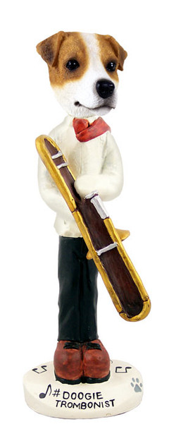 Dog Lover Hand-painted Figurine - Jack Russell Terrier Trombonist Doogie Collectible From Conversation Concepts