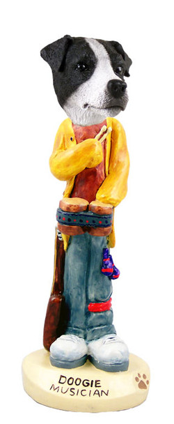 Dog Lover Hand-painted Figurine - Jack Russell Terrier Black & White W/smooth Coat Musician Doogie Collectible From Conversation Concepts