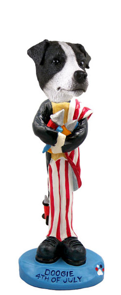 Dog Lover Hand-painted Figurine - Jack Russell Terrier Black & White W/smooth Coat 4th Of July Doogie Collectible From Conversation Concepts