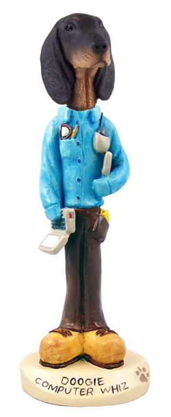 Dog Lover Hand-painted Figurine - Coonhound Black & Tan Computer Whiz Doogie Collectible From Conversation Concepts