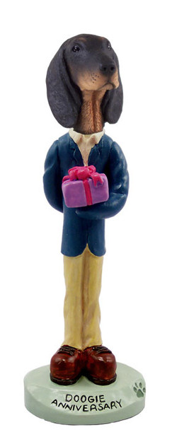 Dog Lover Hand-painted Figurine - Coonhound Black & Tan Anniversary Doogie Collectible From Conversation Concepts