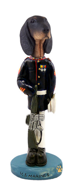 Dog Lover Hand-painted Figurine - Coonhound Black & Tan U.s. Marines Doogie Collectible From Conversation Concepts