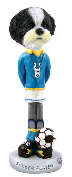 Dog Lover Doogie Collectible Figurine - Shih Tzu Black & White W/sport Cut Soccer From Conversation Concepts