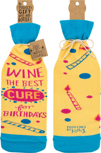 The Best Cure For Birthdays Wine Bottle Sock Holder from Primitives by Kathy
