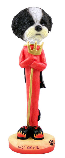 Dog Lover Doogie Collectible Figurine - Shih Tzu Black & White W/sport Cut Lil' Devil From Conversation Concepts
