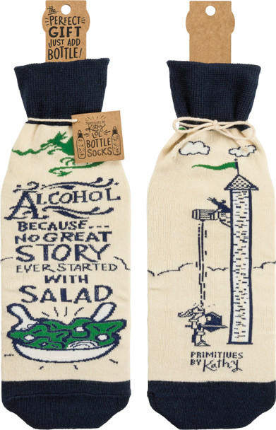 Alcohol-Because No Good Story Started With A Salad Wine Bottle Sock Holder from Primitives by Kathy