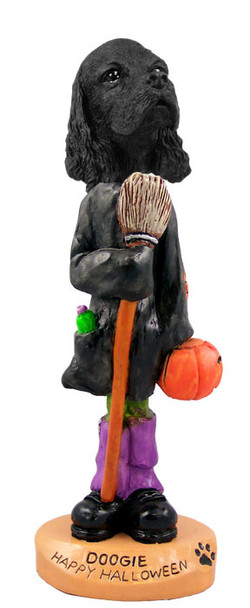 Dog Lover Hand-painted Figurine - Cocker Spaniel Black Happy Halloween Doogie Collectible From Conversation Concepts