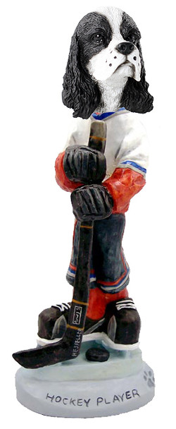 Dog Lover Hand-painted Figurine - Cocker Spaniel Black & White Hockey Player Doogie Collectible From Conversation Concepts