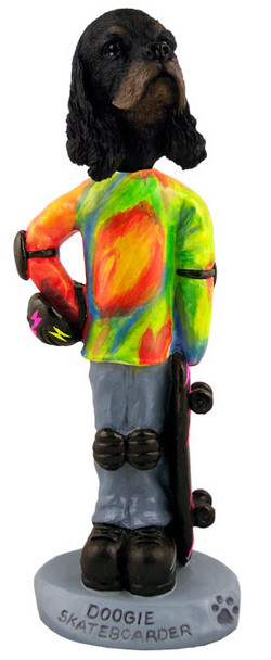 Dog Lover Hand-painted Figurine - Cocker Spaniel Black & Tan Skateboarder Doogie Collectible From Conversation Concepts