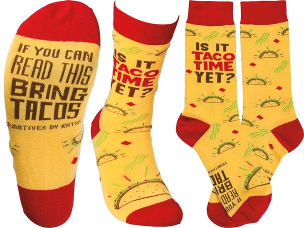 Is It Taco Time Yet? Colorfully Printed Cotton Socks from Primitives by Kathy