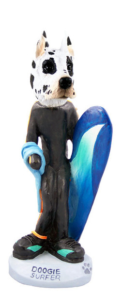 Dog Lover Hand-painted Figurine - Great Dane Harlequin Surfer Doogie Collectible From Conversation Concepts