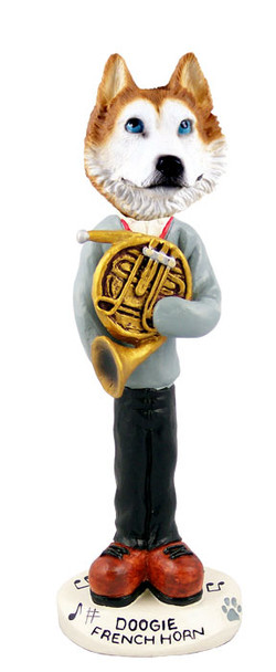 Dog Lover Hand-painted Figurine - Husky Red & White W/blue Eyes French Horn Doogie Collectible From Conversation Concepts