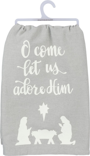 Gray & White O Come Let Us Adore Him Cotton Dish Towel 28x28 from Primitives by Kathy