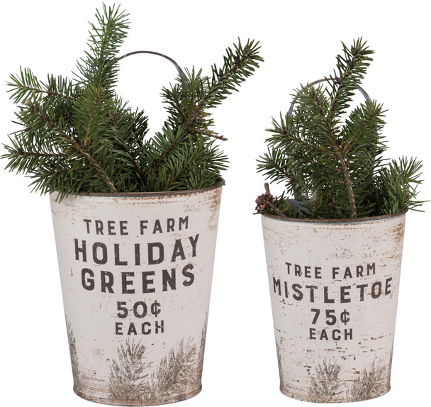 Set of 2 Decorative Metal Pails (Tree Farm & Holiday Greens) from Primitives by Kathy