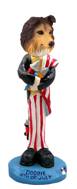 Dog Lover Hand-painted Figurine - Sheltie Sable 4th Of July Doogie Collectible From Conversation Concepts