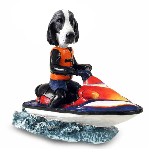 Dog Lover Hand-painted Figurine - Springer Spaniel Black & White Jet Ski Doogie Collectible From Conversation Concepts