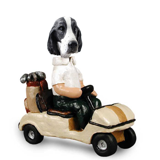 Dog Lover Hand-painted Figurine - Springer Spaniel Black & White Golf Cart Doogie Collectible From Conversation Concepts
