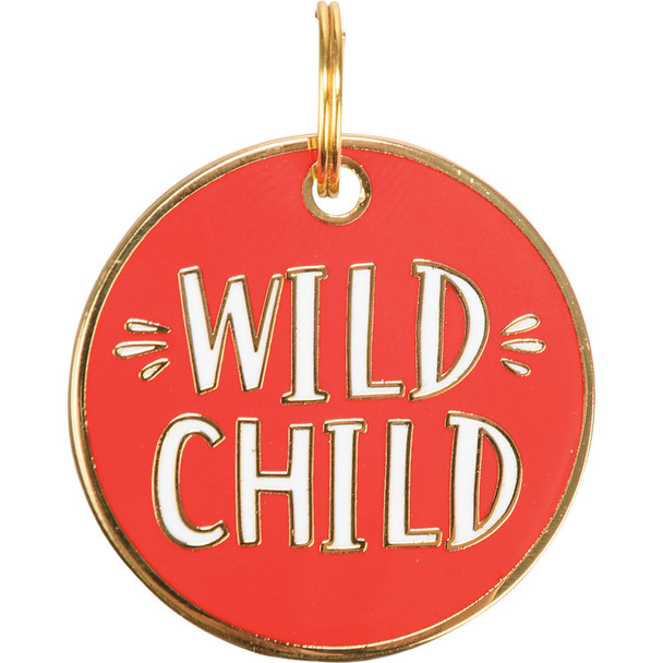 Red & White Wild Child Hard Enamel Dog Collar Charm 1.25 Inch from Primitives by Kathy