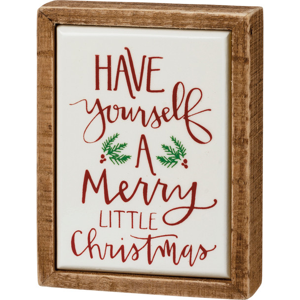 Have Yourself A Merry Christmas Decorative Wooden Box Sign - Holly Berry Accents Design 3x4 from Primitives by Kathy