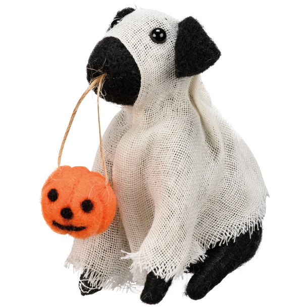 Ghost Dog Holding Jack O Lantern Pumpkin Figurine 4 Inch from Primitives by Kathy