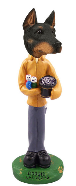 Dog Lover Hand-painted Figurine - Doberman Pinscher Black W/cropped Ears Las Vegas Doogie Collectible From Conversation Concepts