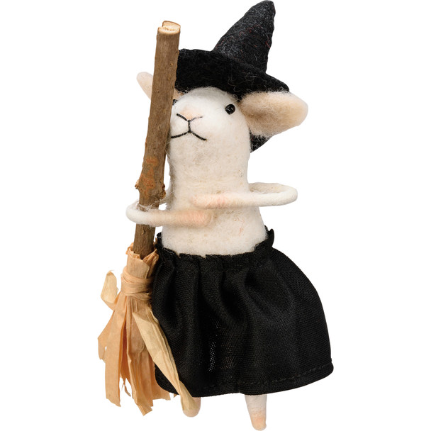 Witch Mouse Figurine With Broom & Hat - Felt 5.5 Inch from Primitives by Kathy