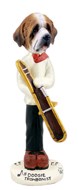 Dog Lover Hand-painted Figurine - Saint Bernard W/rough Coat Trombonist Doogie Collectible From Conversation Concepts