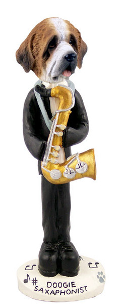 Dog Lover Hand-painted Figurine - Saint Bernard W/rough Coat Saxophonist Doogie Collectible From Conversation Concepts
