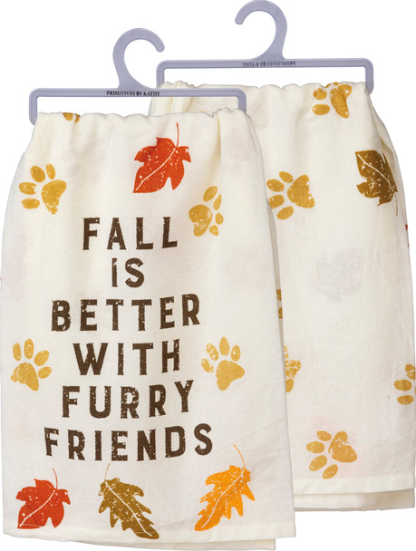 Pet Lover Fall Is Better With Furry Friends Cotton Dish Towel 28x28 from Primitives by Kathy