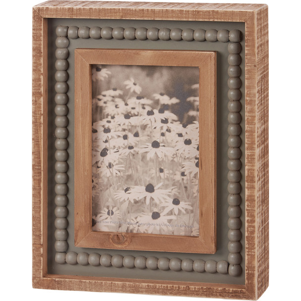 Inset Wooden Box Sign Photo Picture Frame - Beaded - 9.25 Inch from Primitives by Kathy