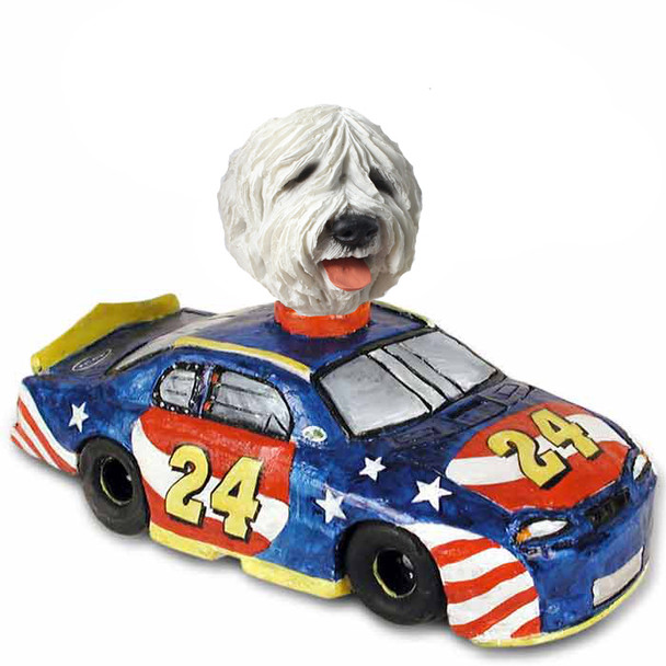 Dog Lover Hand-painted Figurine - Old English Sheepdog Race Car Doogie Collectible From Conversation Concepts