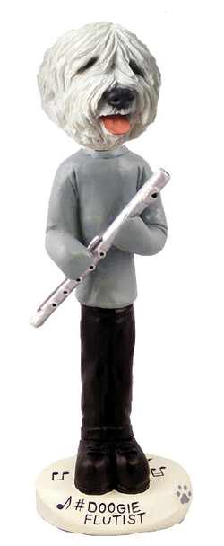 Dog Lover Hand-painted Figurine - Old English Sheepdog Flutist Doogie Collectible From Conversation Concepts