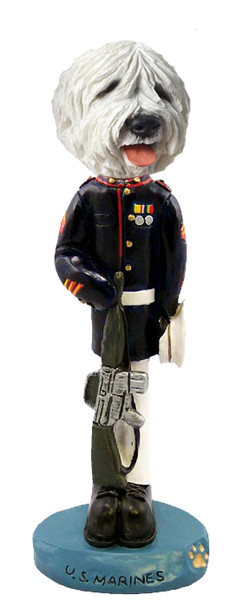 Dog Lover Hand-painted Figurine - Old English Sheepdog U.s. Marines Doogie Collectible From Conversation Concepts