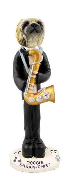 Dog Lover Hand-painted Figurine - Pekingese Saxophonist Doogie Collectible From Conversation Concepts