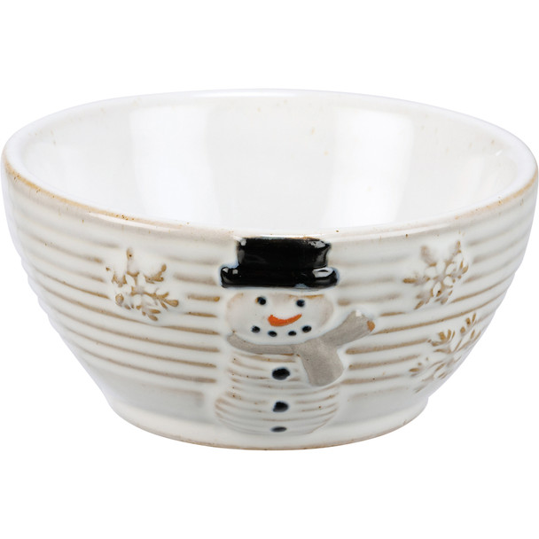 Snowman & Snowflake Design Decorative Ceramic Bowl - 4.25 Inch Diameter from Primitives by Kathy