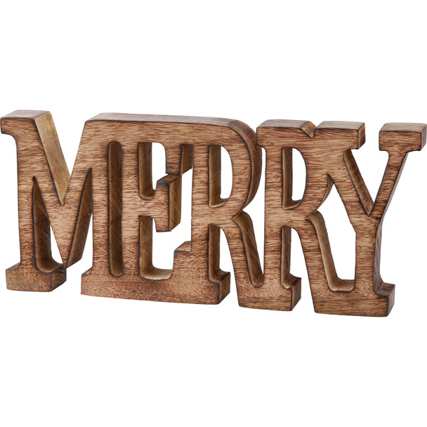 Word Art Wooden Merry Sentiment Sign Décor 16.25 Inch x 5.5 Inch from Primitives by Kathy