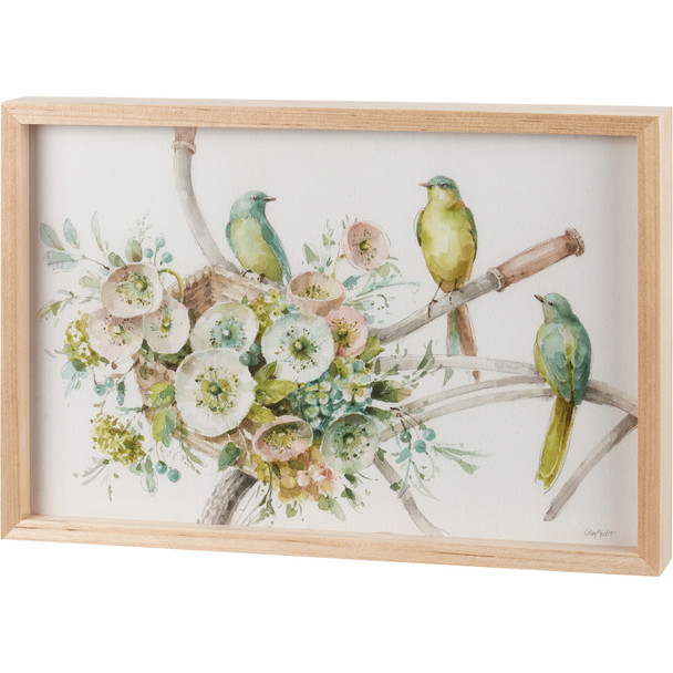 Decorative Inset Wooden Box Sign Décor - Bicycle Meeting Birds & Flower Design 14 Inch from Primitives by Kathy