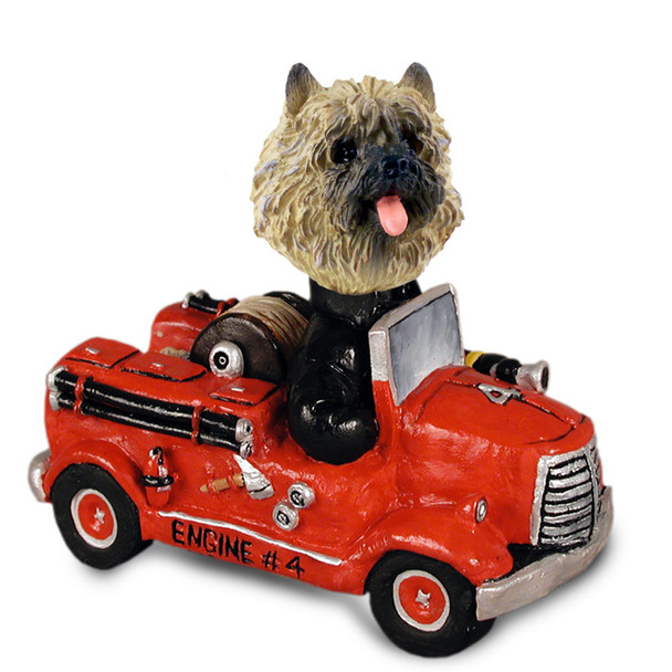 Dog Lover Hand-painted Figurine - Cairn Terrier Red Fire Engine Doogie Collectible From Conversation Concepts