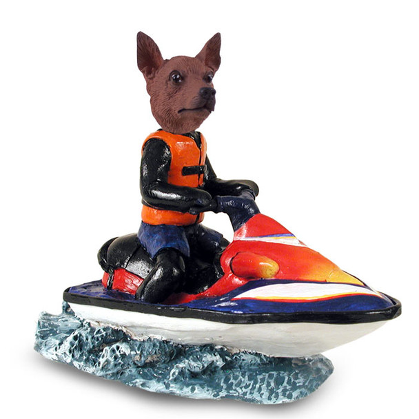 Dog Lover Hand-painted Figurine - Miniature Pinscher Red & Brown Jet Ski Doogie Collectible From Conversation Concepts