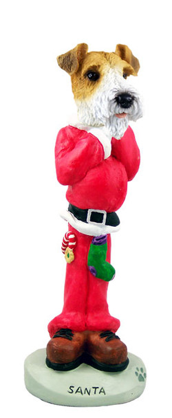 Dog Lover Hand-painted Figurine - Wire Fox Terrier Red Santa Doogie Collectible From Conversation Concepts