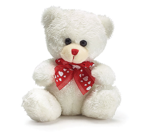 Small White Plush Teddy Bear With Red Stitched Nose And Ribbon 4.5 Inch from Burton & Burton