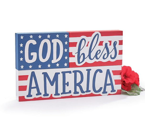 Decorative Wooden Sign - Red White & Blue God Bless America - Flag Design 9.5 Inch from Burton & Burton