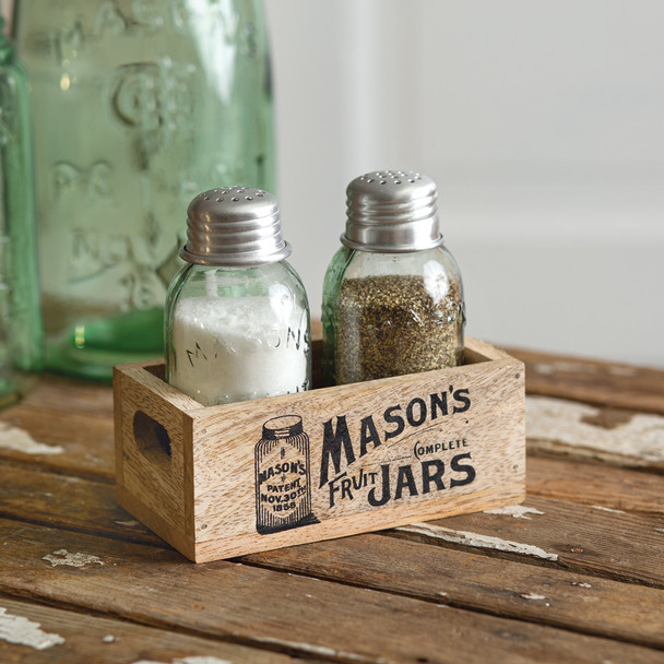 Mason's Jars Wooden Salt & Pepper Caddy (Salt & Pepper Shakers Included) from CTW Home Collection