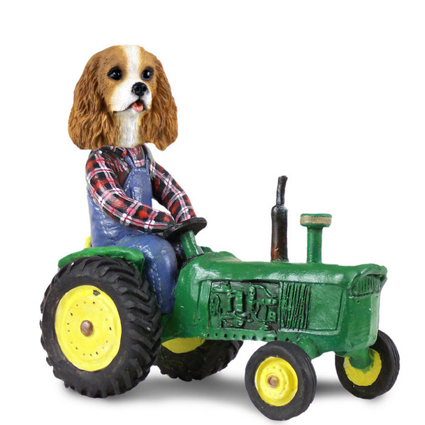 Dog Lover Hand-painted Figurine - Cavalier King Charles Spaniel Brown & White Tractor Doogie Collectible From Conversation Concepts