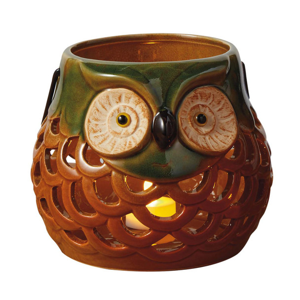 Rustic Round Owl Stoneware Candle Lantern 6 Inch from Design Imports